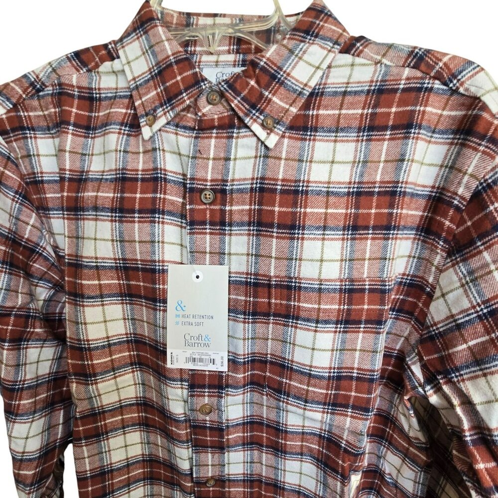 Men's Brown Beige Plaid Flannel Shirt Size Small Extra Soft  JJ534